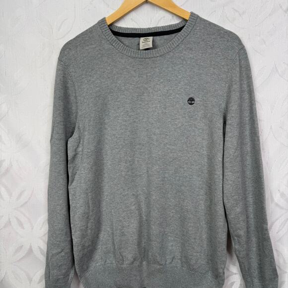 Timberland Mens Logo Embroidered Cotton Gray Sweater Size M - Picture 3 of 8